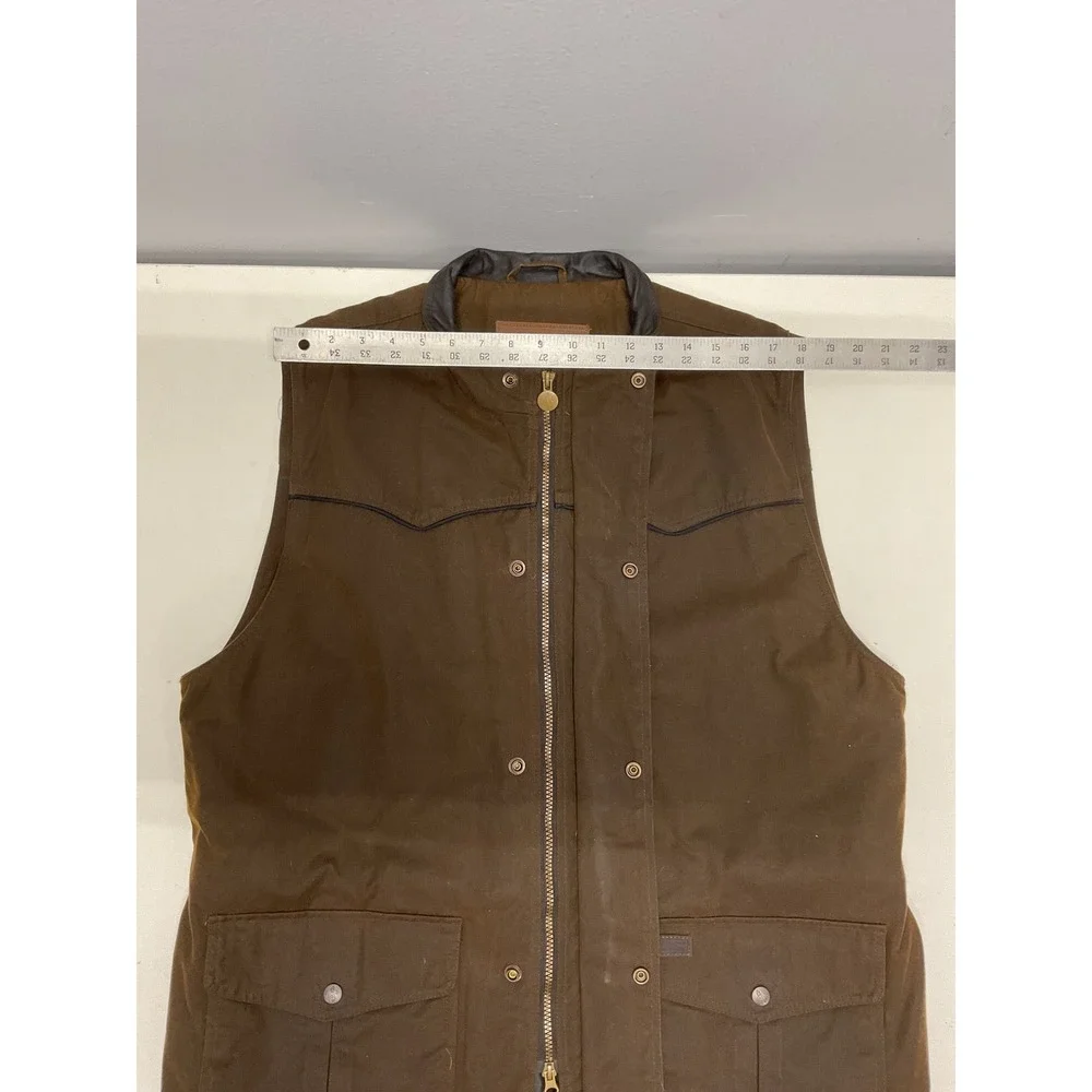 Outback Trading Co Mens Brown Oilskin Western Vest Leather Trim Workwear Large